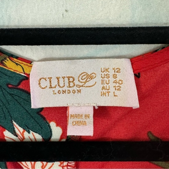 CLUB L LONDON Red Silk Floral Tie Front Short Sleeved Wrap Dress Size 8 - Picture 5 of 10